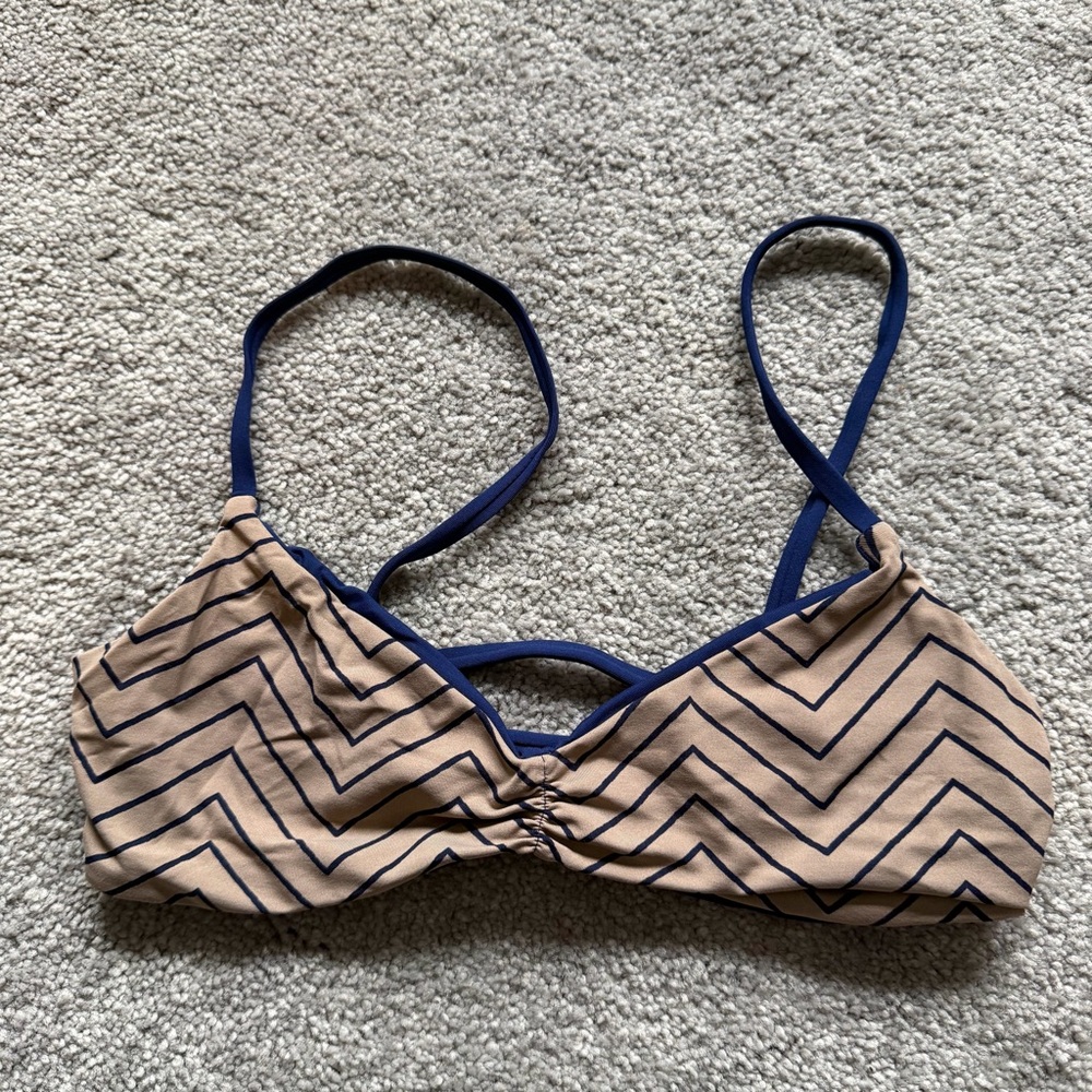 Navy and Tan Chevron Reversible Bikini Top